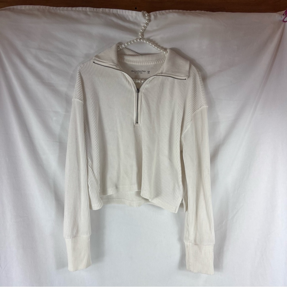 Abercrombie & Fitch White Ribbed Quarter-Zip Sweater